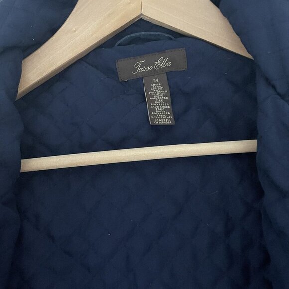 Tasso Elba Size M Mens Navy Blue Elbow Patch Faux-Suede Trim Knit Sweater Jacket - Picture 10 of 12